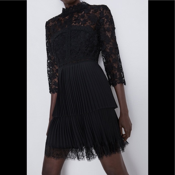 Zara Dresses & Skirts - lace crochet paneled pleated formal evening dress